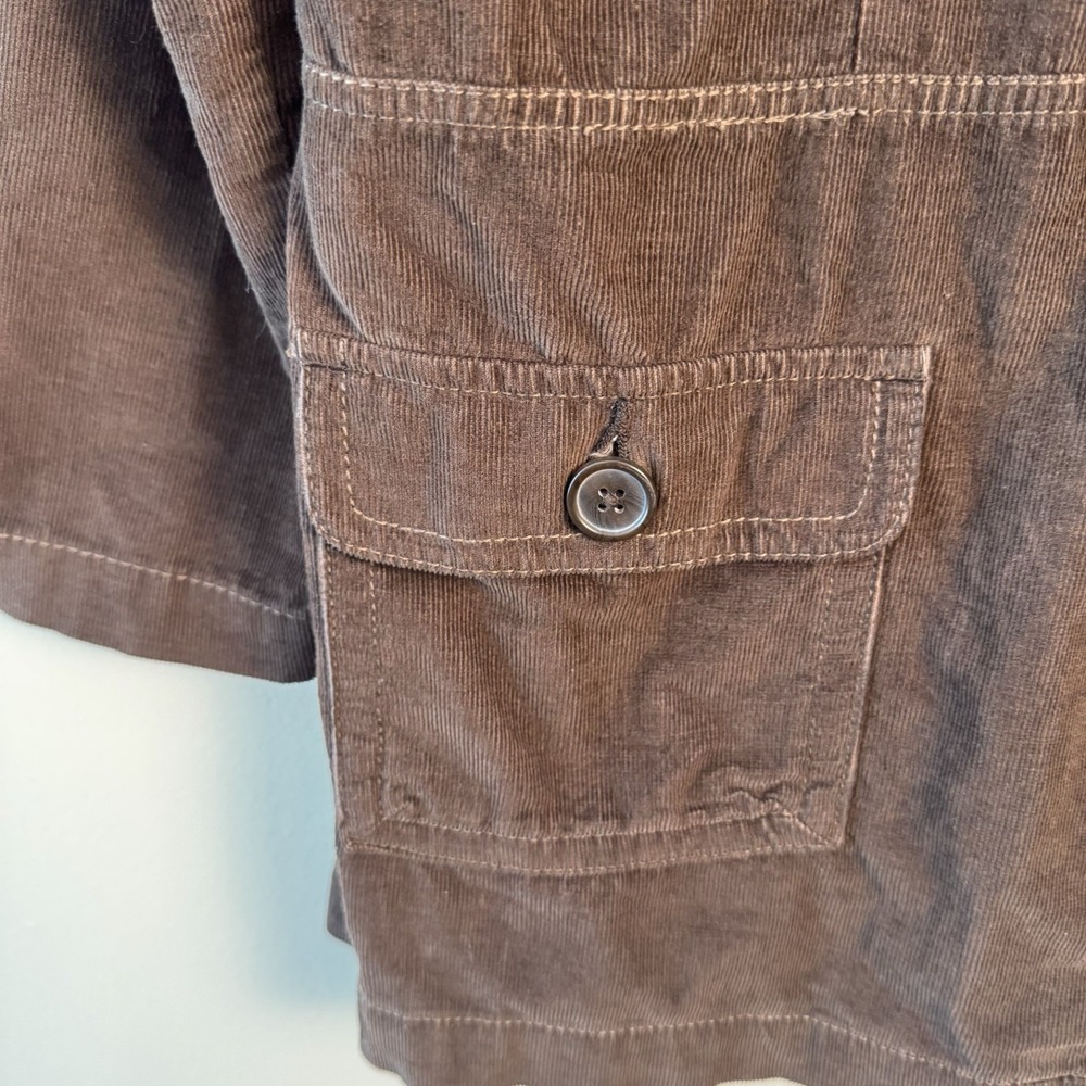 French Cuff Women's Sz Large Brown Corduroy Lightweight Jacket Collar Button Up - Picture 6 of 9